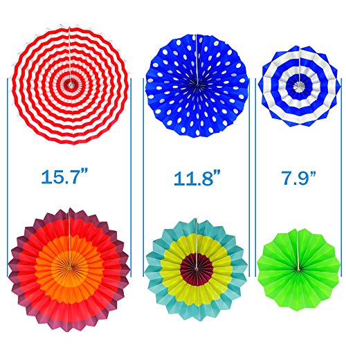 Fiesta party Hanging Paper Fans Set- Colorful Mexican Round Wheel Disc Lanterns for Events,Wedding Birthday Carnival Home Decorations (Set of 12)