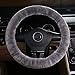 MLOVESIE Fluffy Wool Car Steering Wheel Cover Genuine Sheepskin Steering Wheels Interior Accessories for Women Anti-Slip Universal for 15 inch (Gray)