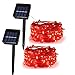 Anxus Solar String Lights, 100 LEDs Red Starry String Lights, Copper Wire Solar Lights Ambiance Lighting for Outdoor, Gardens, Homes, Dancing, Christmas Party (2 Pack)