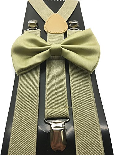 Beige Color Wedding Accessories Adjustable Bow Tie & Suspenders