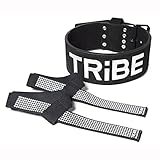 Weight Lifting Belt for Men and Women + Lifting Straps, 10mm Black Suede Leather, Single Prong for Weightlifting, Power Lifting, Cross Fit and Lower Back Support