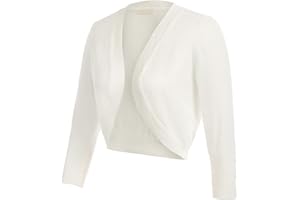 Belle Poque Womens 3/4 Sleeve Bolero Shrug Open Front Knit Cropped Cardigan Sweater