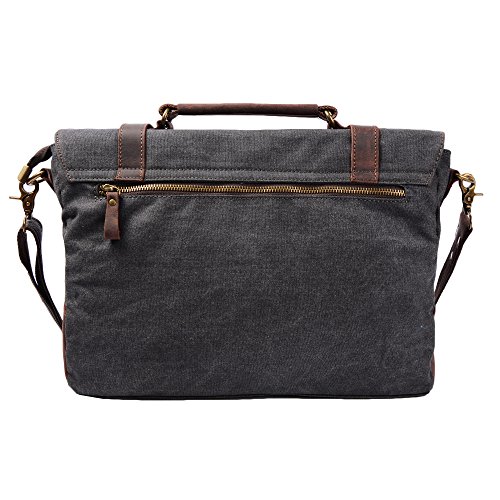 S-ZONE Vintage Canvas Genuine Leather Messenger Traveling Briefcase Shoulder Laptop Bag