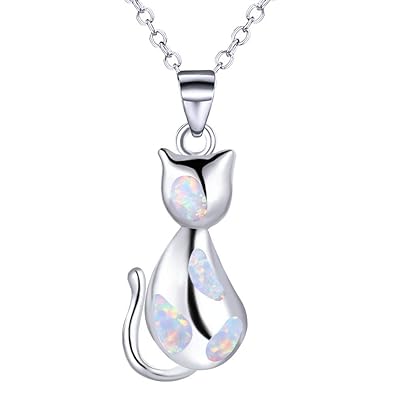 KELITCH Damen Choker Halskette Synthetisch Opal Katze Anhänger mit 16-18' Kette