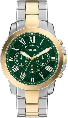 Montre Grant pour Homme, mouvement chronographe à quartz avec bracelet en acier inoxydable, Ton argenté et ton or, 44 mm