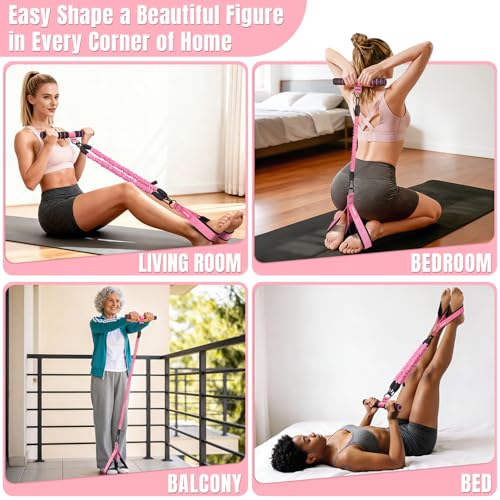 Upgraded Multifunction Pedal Resistance Band with Handle, 3 Tube Adjustable Resistance Bands for Abdomen, Waist, Arm, Core/ABS, Leg Workout - Sit Up Exercise Equipment & Pilates Set for Women