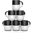 Francois et Mimi, Set of 6 Large 16 Ounce Ceramic Coffee Mugs (Black and White)