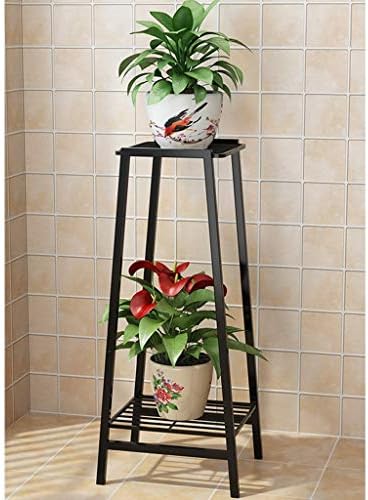 HZTWS Flower stand household wrought iron double-layer indoor living room balcony simple modern floor-standing flower pot rack plant stand (Color : Black)