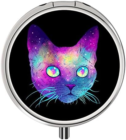 Travel Drug Box, Three Compartment Pill Case, Custom Round Stainless Drug Medicine Tablet Container for Purse Pocket - Sky Cat