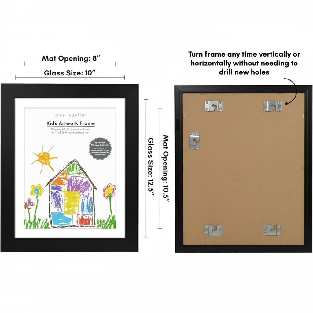 Kids Artwork Frame Changeable (Black) - Magnetic Door Holds 100 Art Pieces - 8.5x11 Letter Size Display with Mat or 10x12.5 Without Mat - My Mini Masterpiece