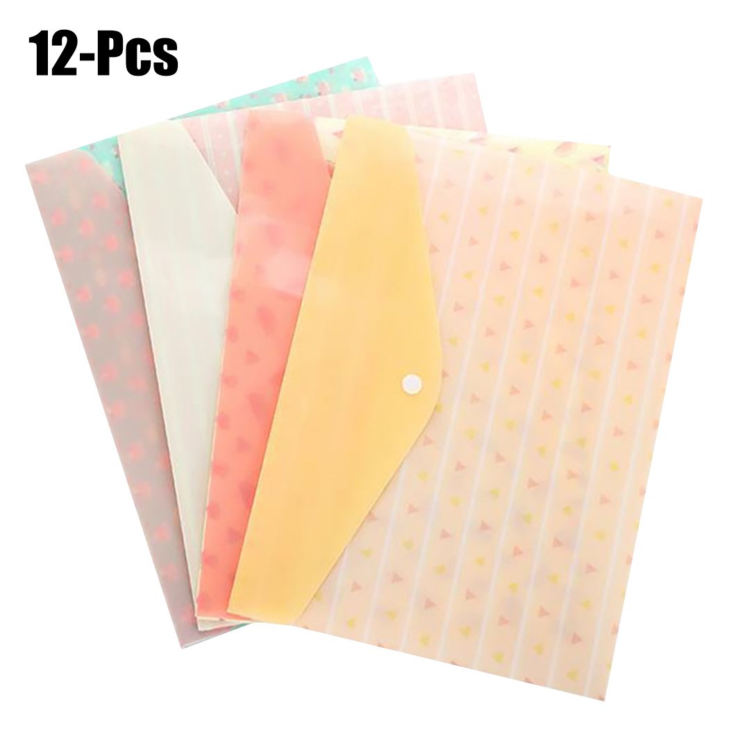 Conjunto de 12 carpetas variadas para tamaño A4 y cierre de botón.