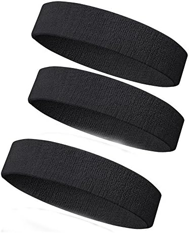 Cotton Sports Headbands, MoYag Sweatband Headband Perfect for Basketball, Running, Football, Tennis-3PCS Terry Cloth Athletic Sweatbands Fits to Men and Women (Black)