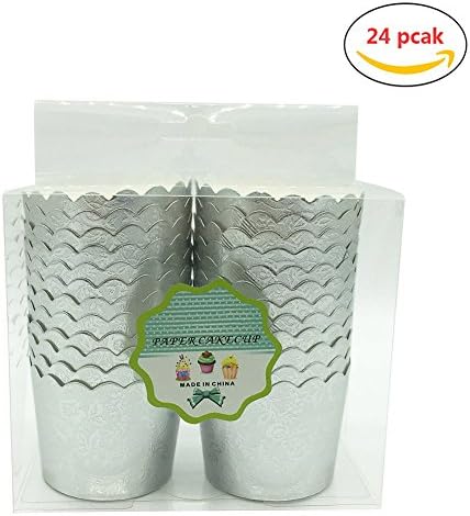 Cupcake Papers Baking Cups Silve Cup Liners Simply Baked for Wedding Birthday Baby Shower Party Decoration,24-pack