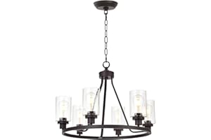 MELUCEE 6-Light Glass Chandelier Farmhouse Lighting, Kitchen Island Lighting Dining Room Light Fixtures Hanging Glass Pendant Light Oil Rubbed Bronze Finished