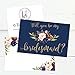 15 Will You Be My Bridesmaid Cards Navy Floral, Cute Bridesmaids Proposal Note Cards For Gifts, Blank Ask To Be Your Bridesmaids Invitations Set, Asking To Be A Bridesmaid Invite