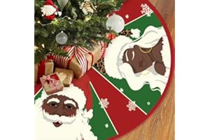 GAGEC Christmas Tree Skirt Red and Green Black Santa African American Santa Tree Skirt 48inch Xmas Winter Tree Skirt for Christmas Indoor Outdoor Decorations