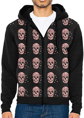Retroline Cherry Blossom Skull Men's Full-Zip Hooded Sweatshirt Pullover Hooded Shirts Pocket XL