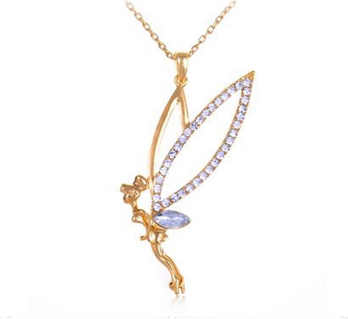 Women's Pendant Rhodium Plated Tinker Bell Plate Gold Tone Cubic Zirconia