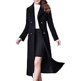 ebossy Women's Elegant Business Wool Coat Double Breasted Winter Long Coat