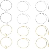SUNNYCLUE 1 Box 12Pcs 6 Styles Adjustable Bracelet Link Stainless Steel Bracelet Chain Gold Silver Metal Extender Paperclip Curb OT Clasp Bangle Linking Chains for Jewelry Making DIY Craft Supplies