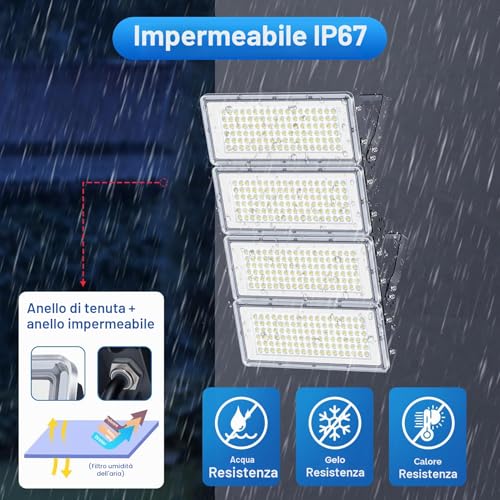 400W Outdoor LED Spotlight – 2 Pieces 40000LM Super Bright Outdoor LED Headlight with Transformer, 7000 K Cool White Outdoor Light, Waterproof IP67 Spotlights for Garages, Patios, Stadiums, Factories