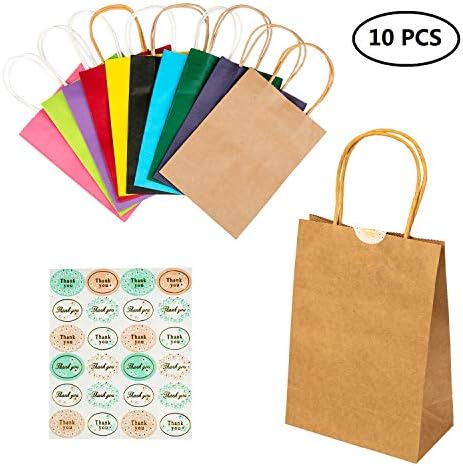 GOCOHHI Paper Bags, 10 Pieces Paper Party Bags Gift Bag Kids Kraft Bag with Handle for Birthday, Tea Party, Wedding and Party Celebrations, Multicolour - Same Colour Packs Also Available (10 pcs)