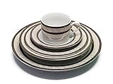 Royalty Porcelain 20-Piece Old-Fashioned White Dinnerware Set, Black Trim with Gold-plated Greek pattern, Service for 4
