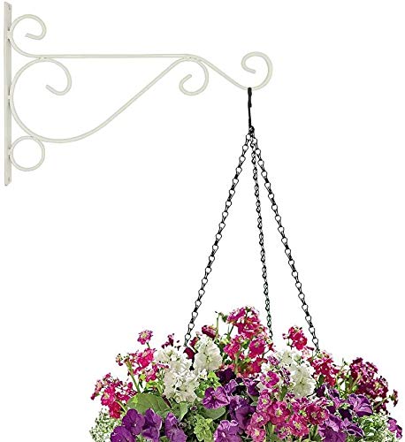 Bestenrose 2 Pack 10" Iron Hanging Plants Bracket Decorative Wall Planter Hanger Hooks with Screws for Bird Feeder Lanterns Wind Chimes Black (4 pcs White)