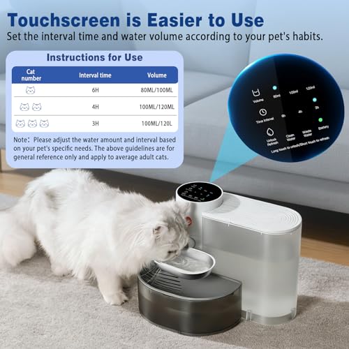3.8L Cat Fountain without Cable: Automatic Cat Drinker Without Filter and Wireless with Battery 2000mAh Used Water Separation System Stainless Steel Bowl White