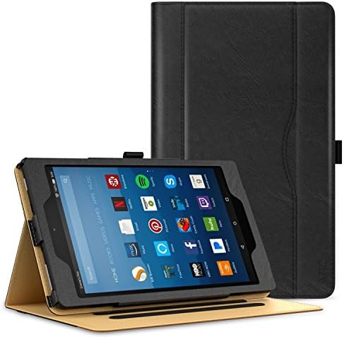 ATiC Case for All-New Amazon Fire HD 8 Tablet (7th Generation, 2017 Release Only)-Slim Folding Stand Folio Cover for Fire HD 8 with Card Slot, Multiple Viewing Angle, BLACK (with Auto Wake/Sleep)