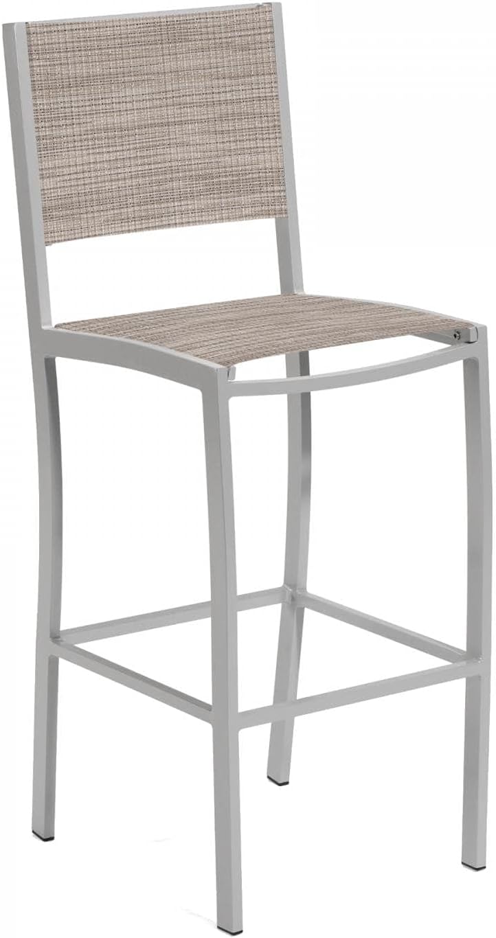 Oxford Garden Travira 7 Piece Aluminum Patio Bar Set W/ 72 X 30 Inch Rectangular Tekwood Natural Table Bellows Sling: Garden & Outdoor
