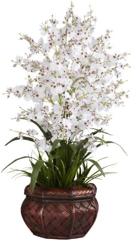 Nearly Natural 1207Wh Dancing Lady Silk Flower Arrangement White