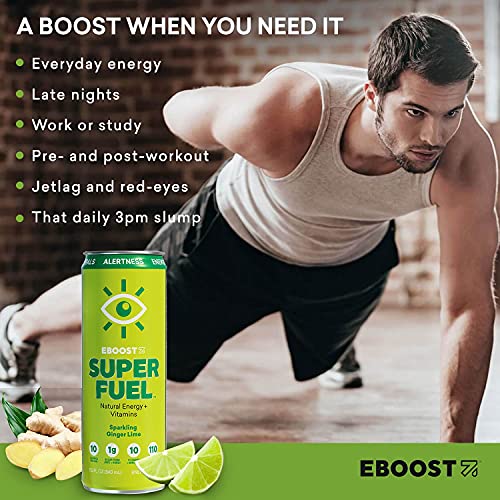 EBOOST Super Fuel Natural Energy Drink Ginger Lime 12 Pack x 11.5