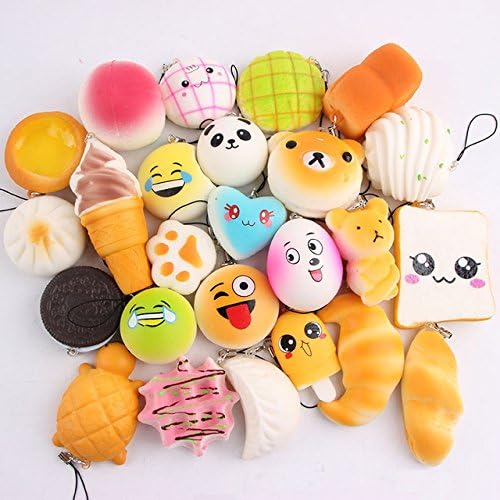Slow Rising Squishy Toys - Kawaii Squishies -Stress Reliever for Kids and Adults with Phone Straps - Pack of 30 Randomly
