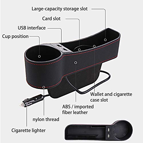 Car Seat Gap Organizer, Multifunctional with Dual USB Charging, Cup Holder, Leather Storage Box, Universal Fit - Thumbnail 5