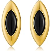 RAUCHBE RAUCHBE Big Chunky Gold Earrings for Women Vintage Black Oval Earring Onyx Statement Earrings Trendy Jewelry