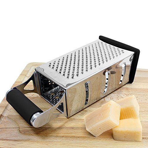 Cheese Grater & Shredder - Stainless Steel - 4 Sided Boxed Grater - Large Grating Surface with Razor Sharp Blades - Perfect to Slice, Grate, Shred & Zest Fruits, Vegetables, Cheeses, Chocolate & More!