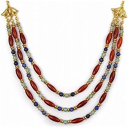 'Egyptian Lotuses' Cleopatra Simulated Sodalite Carnelian and Aventurine Lotus Necklace and Earring Set