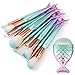 Mermaid Makeup Brushes Set,Scofieldly 11pcs Mermaid Makeup Brush Set Soft Nylon Bristles Beauty Brushes Kit Foundation Blending Blush Concealer Cosmetic Tools - Green Gradient, Green With Purple