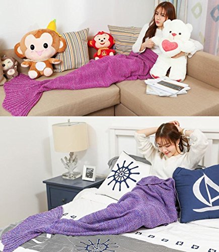 Mermaid Tail Blanket for Adults / Teens by AIQI - Feet Go in Fins - All Season Knitted Soft Cozy Sofa Bed Sleeping Bag, Ideal for a Gift (70.8 34.5 inch) (Pink)