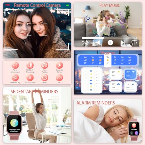 Women's Smart Watch 1.83 Inch HD Touch Screen Smartwatch with Calls Bluetooth Fitness Tracker 120+ Sports Modes Heart Rate Monitor SpO2 Blood Pressure IP68 Sleep Monitor Android iOS (Pink)