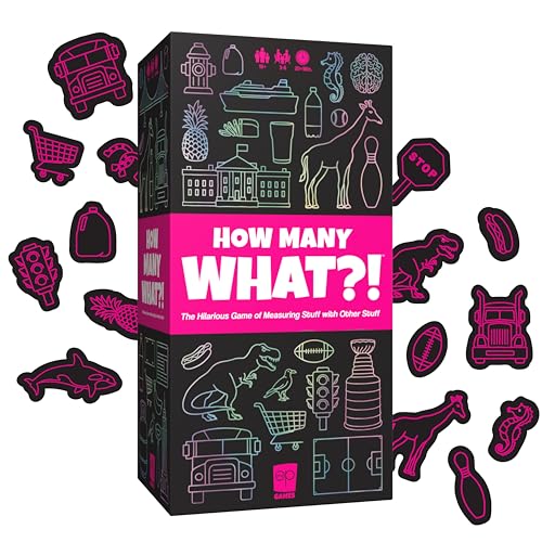 How Many What?! Board Game, Hilarious Party Game of Absurd Comparisons, Guess Sizes in the Most Ridiculous Ways, Fun for Families, Friends & Game Nights, 3-8 Players, Ages 10+, 20 Min Playtime