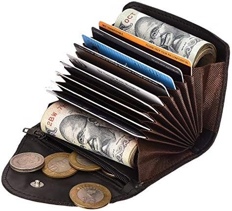 Hebbuli RFID Blocking Credit Card Holder for Men and Women Anti Theft Leather Wallet with 9 Card Slots 2 Money Pockets one Coin Zipper 2 Sim Slots Ultra Slim Non Bulky Stylish Mini Wallet (Brown)