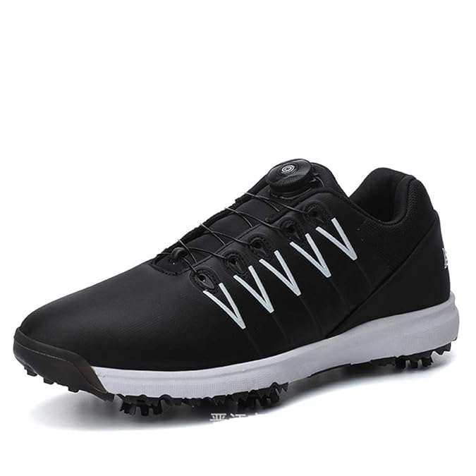 Golf Shoes Mens UK Black BOA No Laces, Golf Shoes Spikes