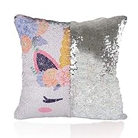 GONOMI Unicorn Magic Reversible Sequin Flip Mermaid Pillow Cover Throw Cushion Case Decorative Pillowcase (Silver, 16"x 16")