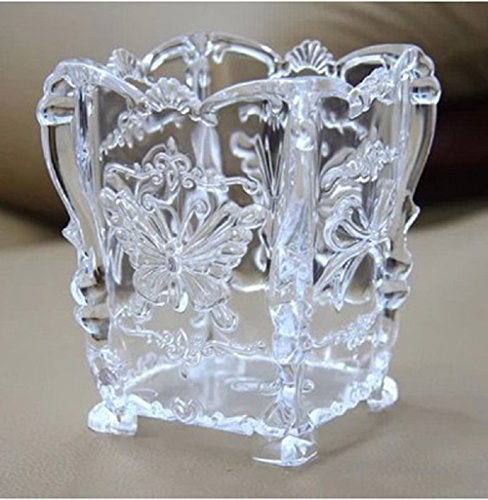 VESNIBA Retro Acrylic Makeup Cosmetic Storage Box Case Brush Pen Pencil Holder (Clear)