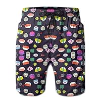 YongColer Men Fashion Quick Dry Sushi Time Nom Nom Beachwear Swimuits Board Shorts Swim Trunks Breathable Beach Surfing Running Sport Pants (Size M)