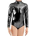 Javly Girls Metallic Unitard Toddler Sparkly Tumbling Gymnastics Dance Leotard Mock Neck Long Sleeve Zipper Back Bodysuit