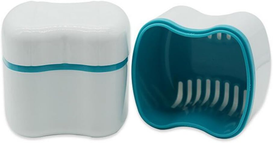 Genmine Denture Bath Case with Strainer False Teeth Storage Box with Lid Rinsing Basket Soaking Container
