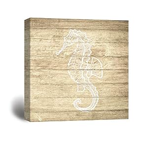 Wooden Background Seahorse Line Drawing for Living Room